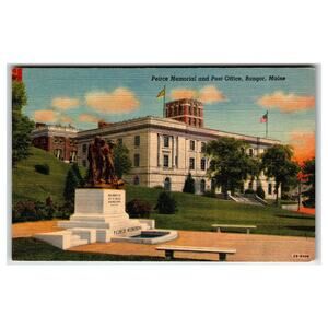 Bangor Maine Peiree Memorial Post Office 1943 Colortone Postcard Vintage